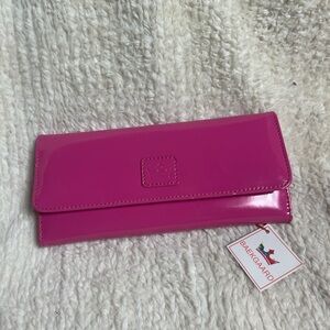 Backward Patent Leather Foldover Clutch - Hot Pink
